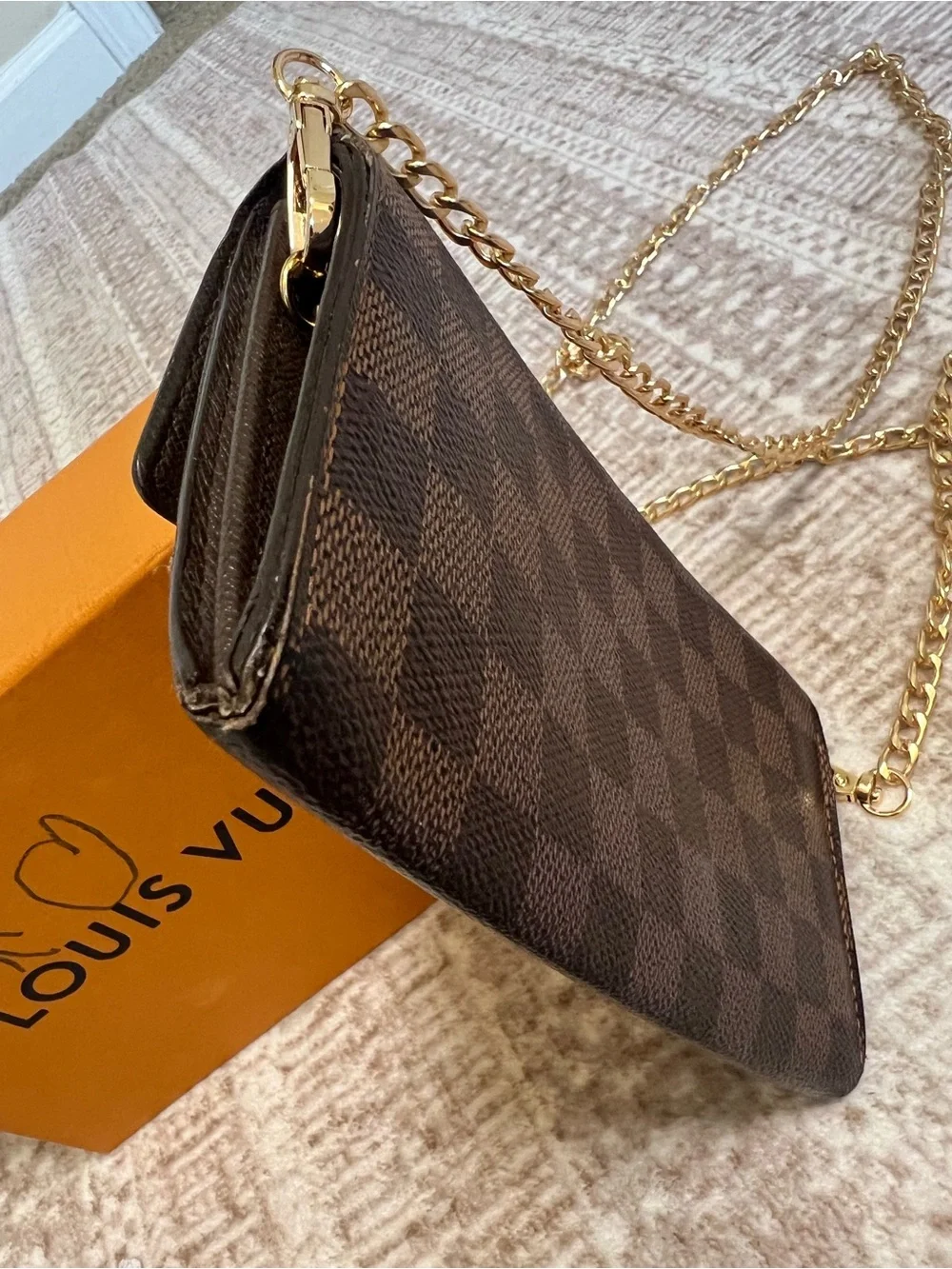 Louis Vuitton Brown Damier Chain Wallet Crossbody